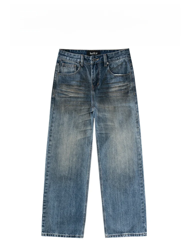 

BAIRBAOLIY Trendy Vintage Men's Straight Leg Jeans Waed out Loose High Street Wide Leg Long Trousers Casual Cotton Denim