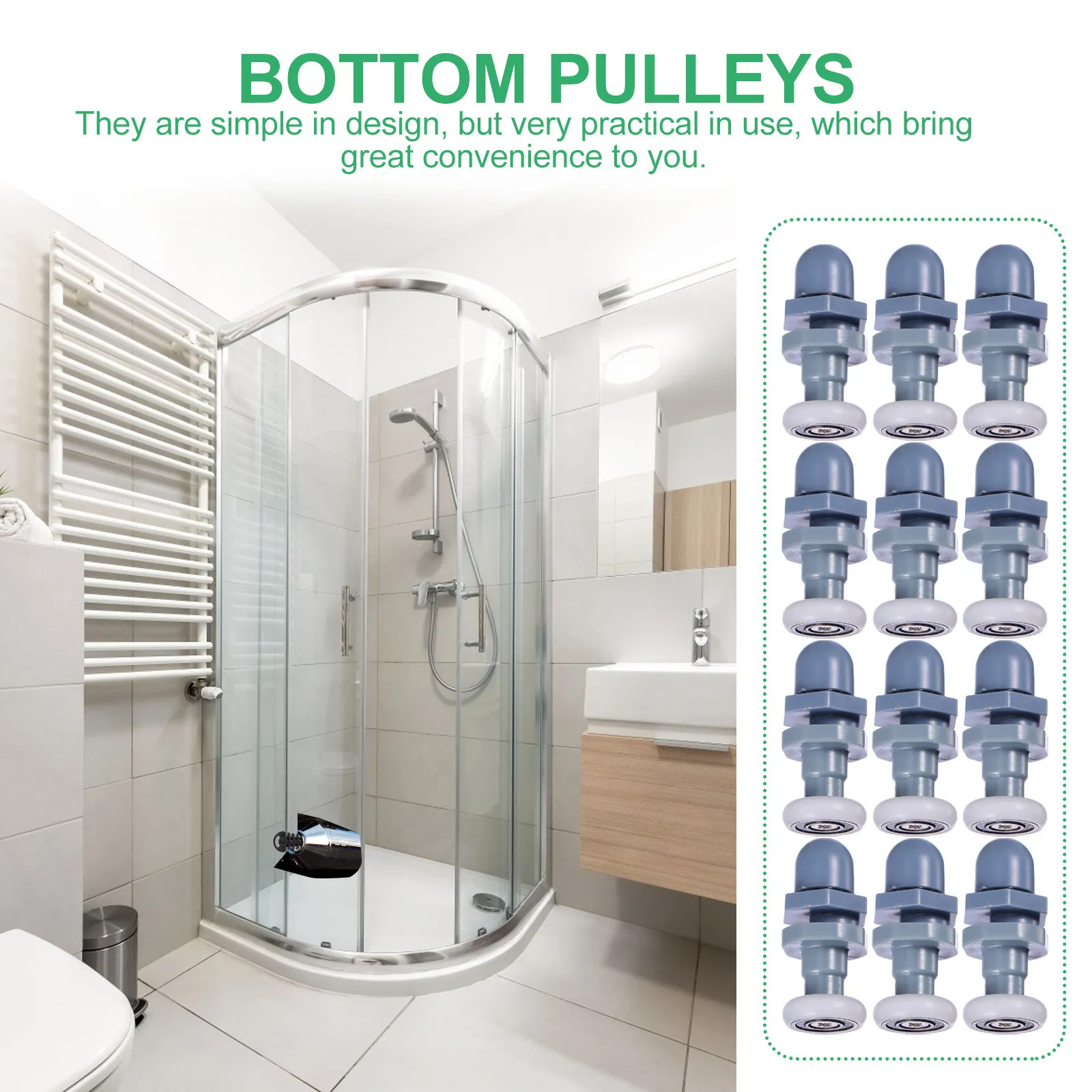 

12 шт. роликов для душевых дверей, для стеклянных дверей 19 мм, комплект для замены нижних роликов, фурнитура для ванной комнаты, аксессуары для раздвижных дверей