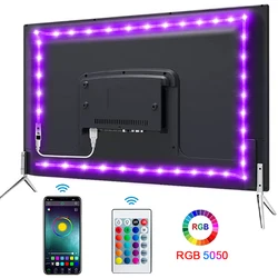 Cinta de luz LED con Bluetooth y USB, cinta Flexible de luces RGB, 5050 SMD, 5V, diodo autoadhesivo para TV y Escritorio