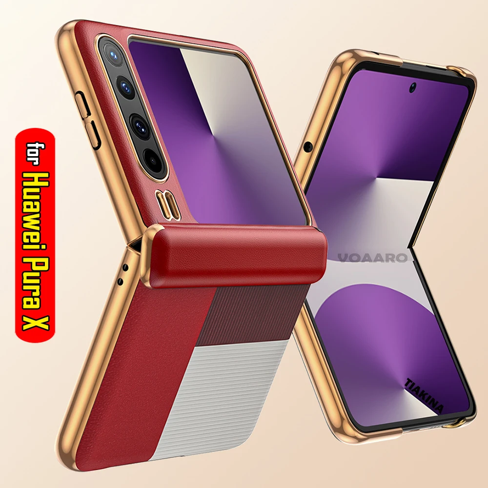 

Fashion Plating Color collision Leather Funda for Huawei Pura X Case for Huawei Pura X Leather Hinge Protection Case