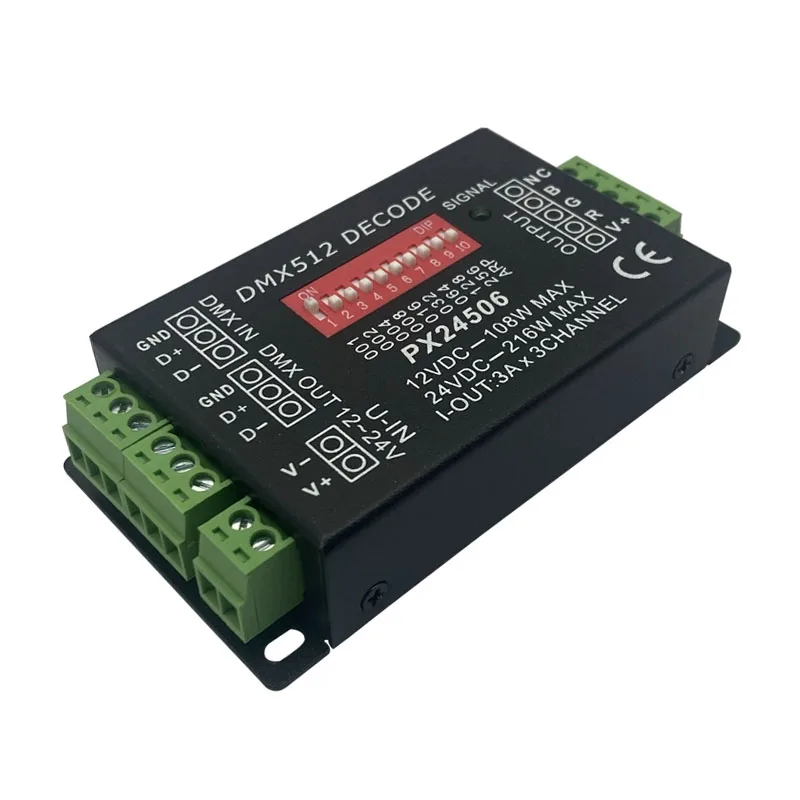 PX24506 LED Controller DMX512 Decoder 3 Channel Low Voltage RGB LED Strip Controller for Stage Lighting Architectural Lighting