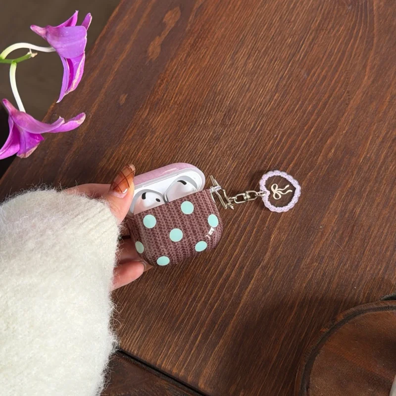 Cute Blue Dots Pattern Brown-Purple Earphone Case with Pendant for Airpods 1, Airpods 2, Pro, Pro2, Pro3, Airpods 3, Airpods 4 - view 3