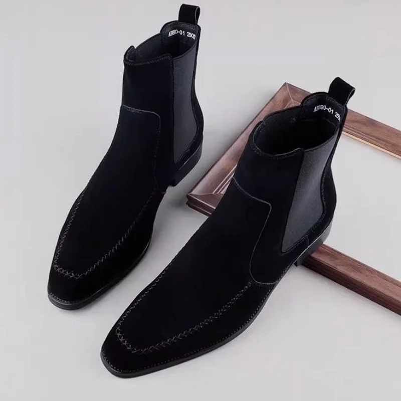 

Fashion Chelsea Boots Men's Suede Ankle Boots Autumn Winter Warm Shoes Frosted Suede High-top Leather Shoes