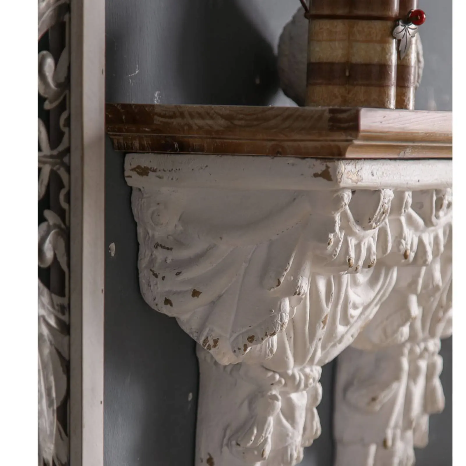 Ornate Hanging Shelf Handmade Medieval Trinket Shelf Decorative Wall Ledge Embossed Relief Wooden