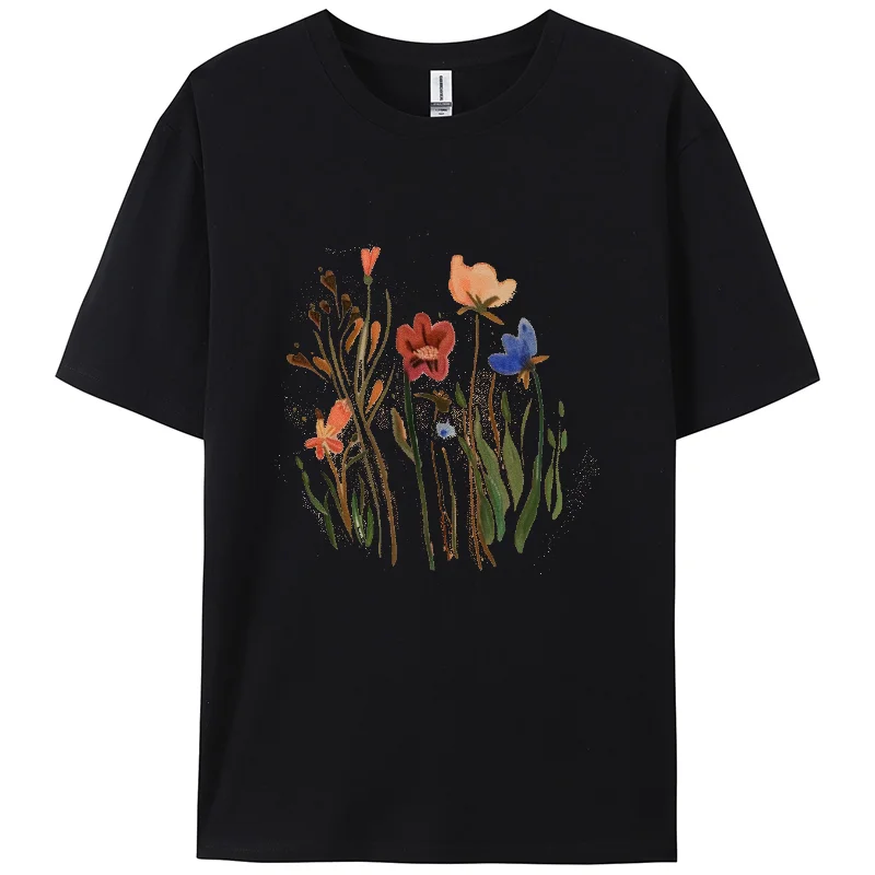 Round Neck Women's T-shirt Pastoral Print 100% Cotton Breathable Fabric Daily Leisure Commuting Style 2024 Summer Fashion Item