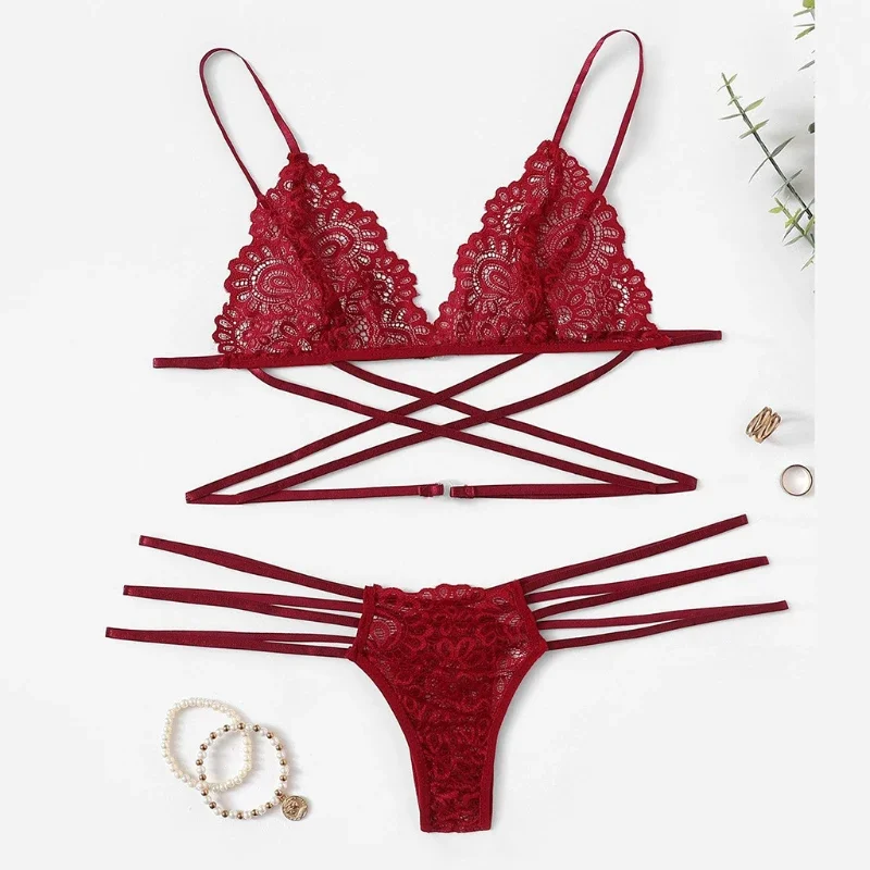 

2 Pieces Set Women'S Pajama Women's Sexy Underwear Lace Bikini Three-point Sexy Underwear Set Women's Corset Ladies Sleepwear