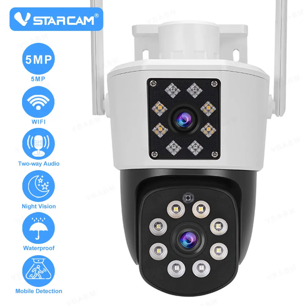 Vstarcam 5MP Dual Lens Wifi PTZ Camera Dual Screen Night Vision Outdoor Wifi Surveillance Home Security Two-way audio Cameras