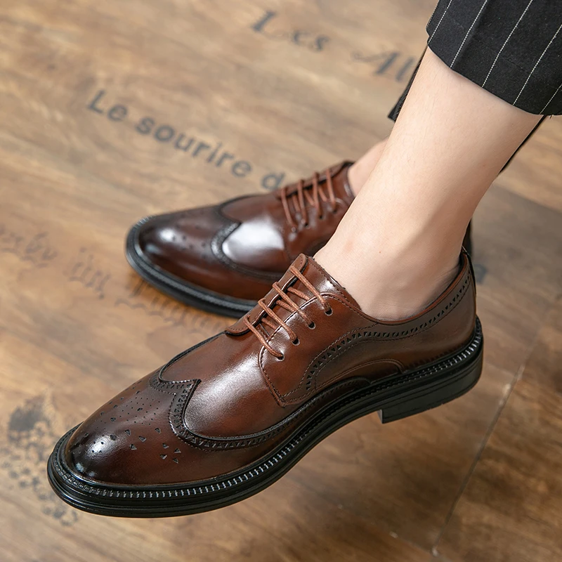 

Spring Autumn New Fashion Men's Lace-up Genuine Leather Casual Shoes Outdoor Work Office Dress Shoes Brands Men's Wedding Shoes