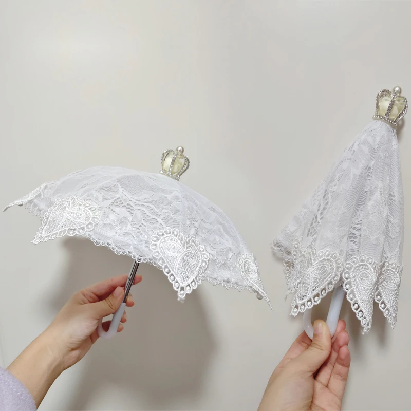 

D04-A836 children handmade toy 1/3 1/4 Doll BJD/SD doll Accessories white lace love crown umbrella 26cm 1pcs