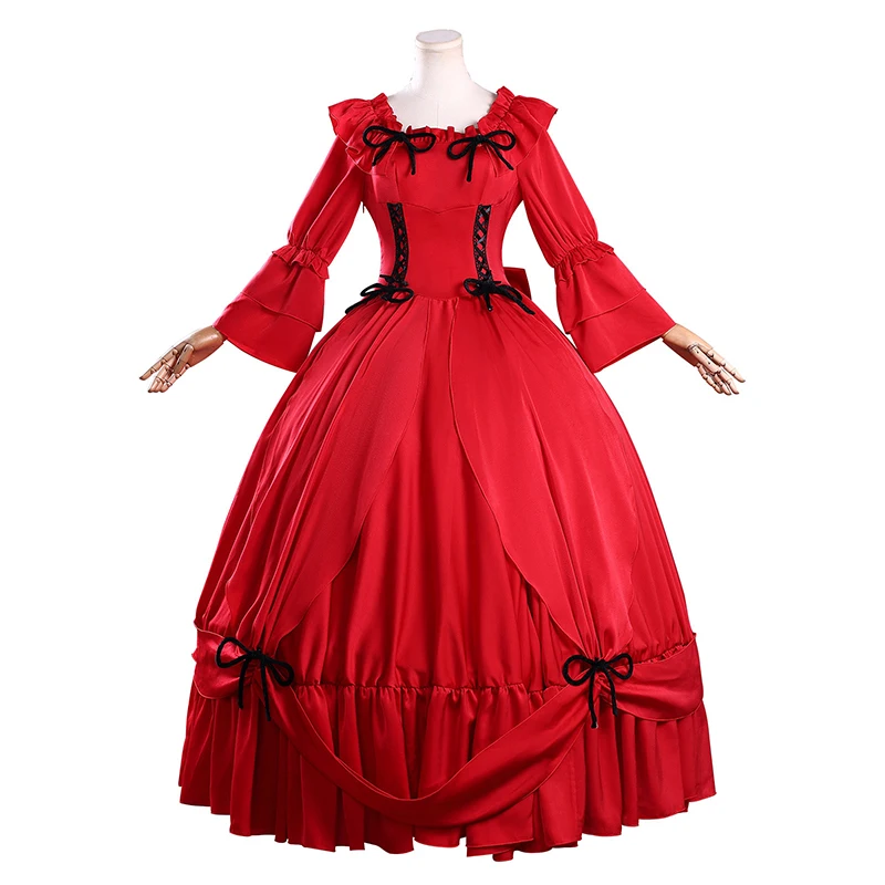 Anime May I Ask for One Final Thing Scarlet El Vandimion Cosplay Costume Red Dress Ice Rose Earrings Wig Women Halloween Outfit - view 3