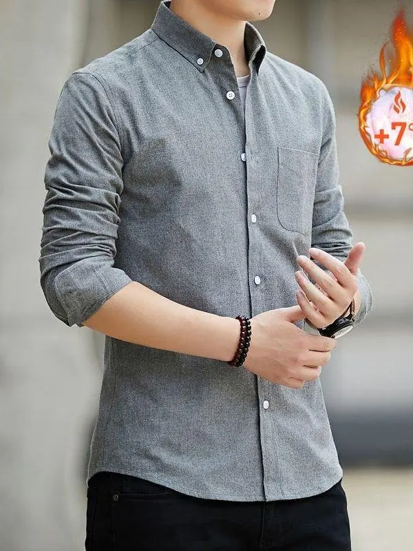 

Мужская зимняя утепленная флисовая рубашка с длинным рукавом, повседневная, приталенная, однотонная, для делового стиля, для прогулок