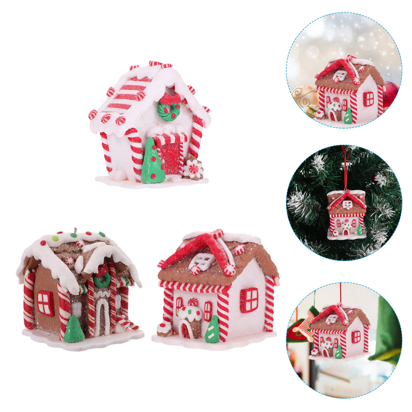 

3Pcs Gingerbread House Ornaments Clay Xmas Tree Hanging Decorations Miniature Christmas Village Holiday Party Supplies