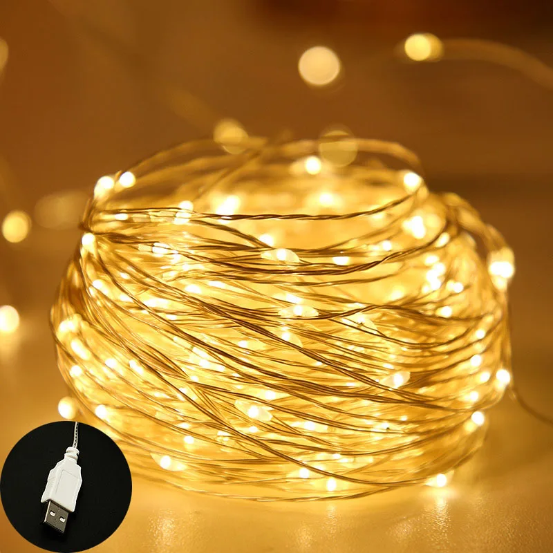 USB LED Fairy Lights 10M100L Silver Wire Garland Light Waterproof Fairy Lights For Christmas Wedding Holiday Party Decoration