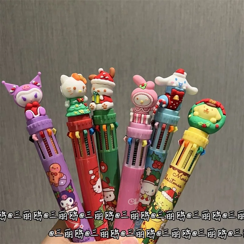 

10-color Sanrio Ballpoint Pen Anime Hello Kitty My Melody Kuromi Cinnamoroll Pochacco Press Color Multi-color Multi-purpose Pen