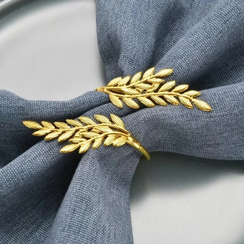 1/6/12 PCS Gold Leaf Napkin Ring Buckles for Wedding Birthday Party Dinnig Table Decoration Christmas Thanksgiving Napkin Holder