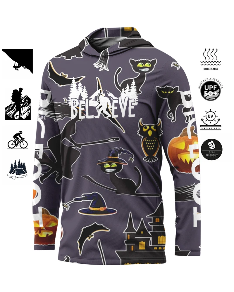 BIGFOOT Fishing Shirt Hoodie Halloween Men's Long Sleeve Shirt UPF 50+Uv Protective Quick Drying Top Outdoor 3D 3D Print Fishing