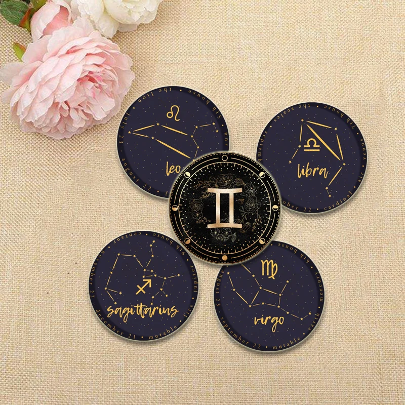 Zodiac 12 Constellation Badge Leo Libra Aries Virge Brooches on Backpack Clothes Round Enamel Pins for Jewelry Gift Accessory