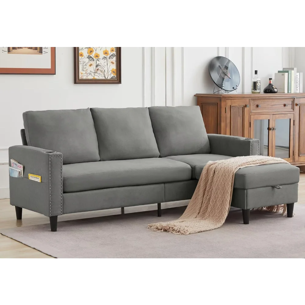 

Sectional Couches for Living Room, L Shaped Couch with Storage Ottoman, Small Sofa Comfy Couch with 2 Cup Holders