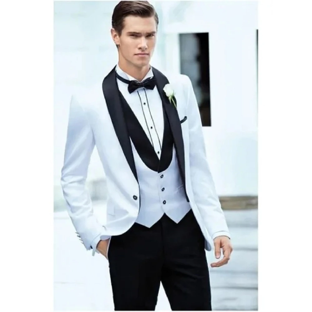 High Quality Men Suit Wedding Single Button Set Three Pieces (Jacket+Vest+Pants) Costume Homme