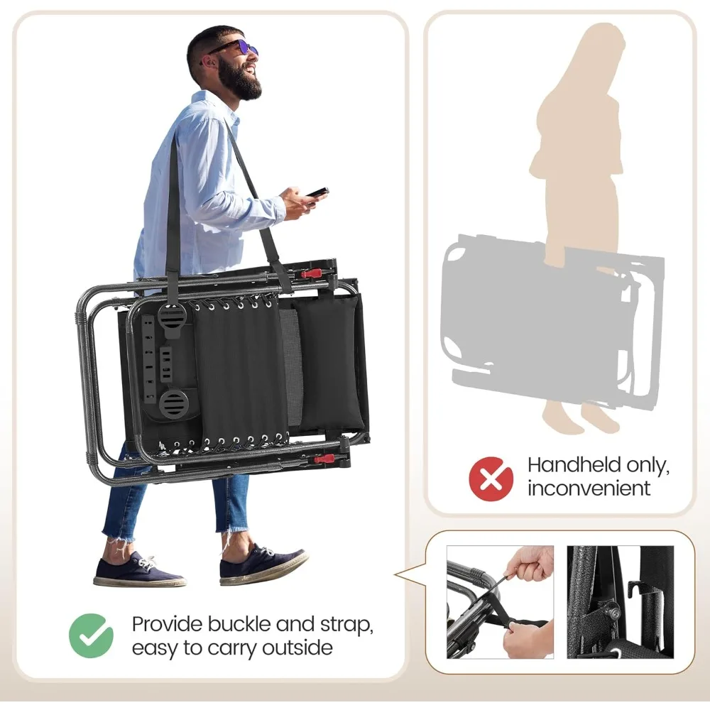 Outdoor Zero Gravity Chair Foldable Recliner Adjustable Patio Lounge w/Canopy Shade, Side Cup Holder Tray,