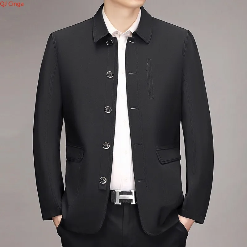 2026 New Men's Black Long-sleeve Collared Jacket, Zipper-controlled Switch Red Casual Coat, Navy and Khaki Tops. - view 6