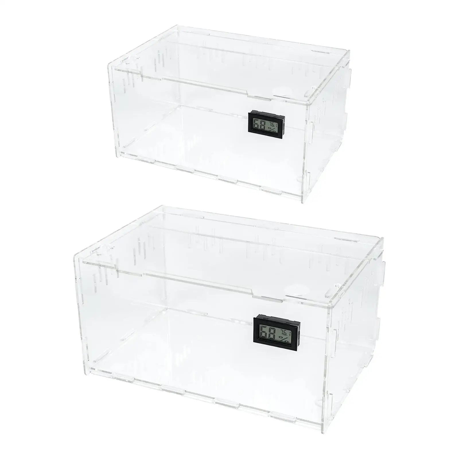

Acrylic Reptile Breeding Box with Temperature Hygrometer Terrarium Enclosure for Jumping Spider Lizard Snake and Pet Habitat