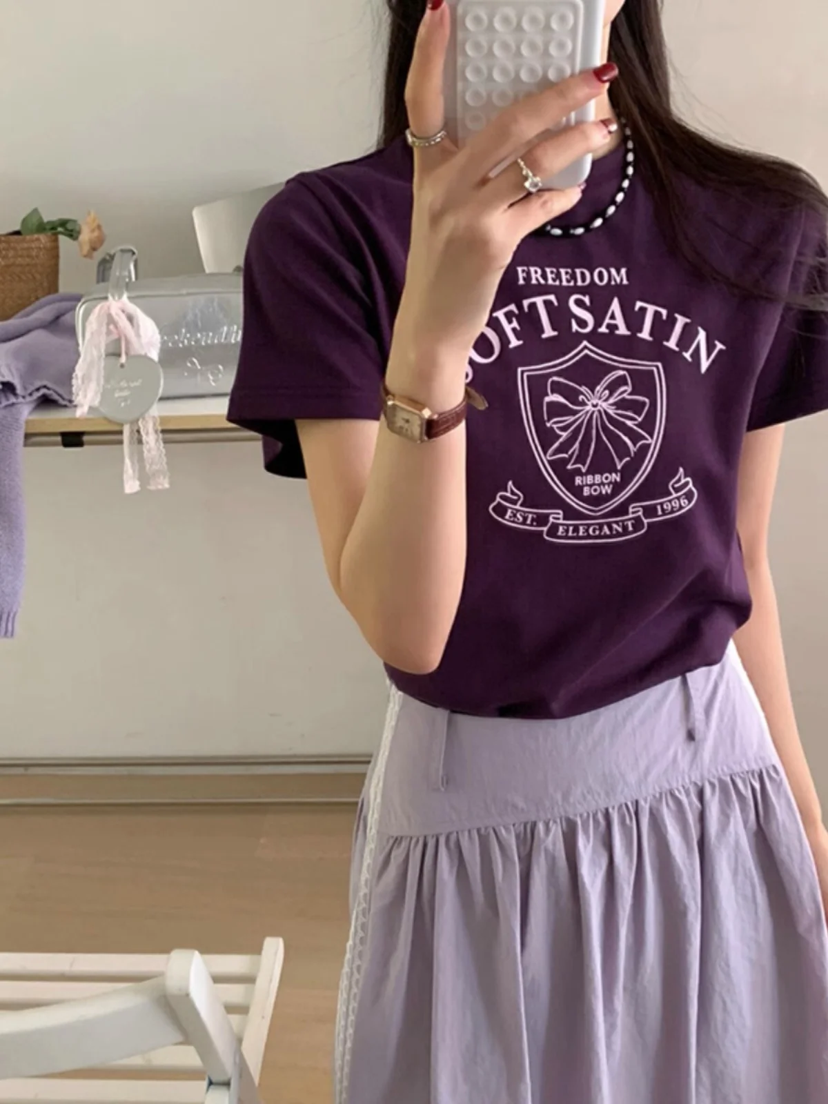 

Корейская женская летняя свободная футболка с галстуком-бабочкой и принтом ort Sve, универсальный топ f Sve