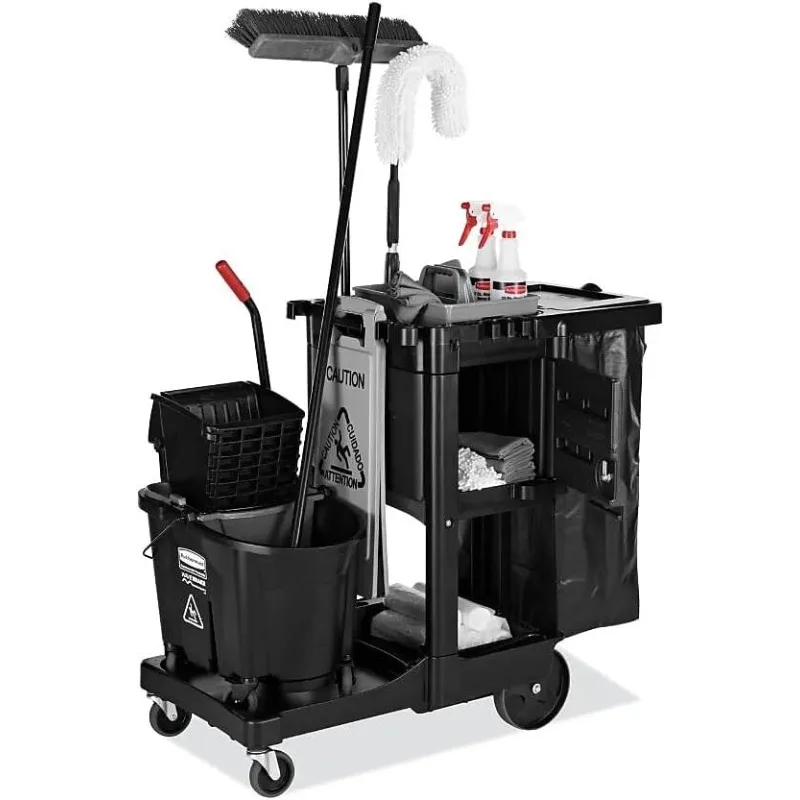 1861430, Executive Series Janitorial and Housekeeping Cleaning Cart with Locking Cabinet, Wheeled with Zippered Black Vinyl Bag