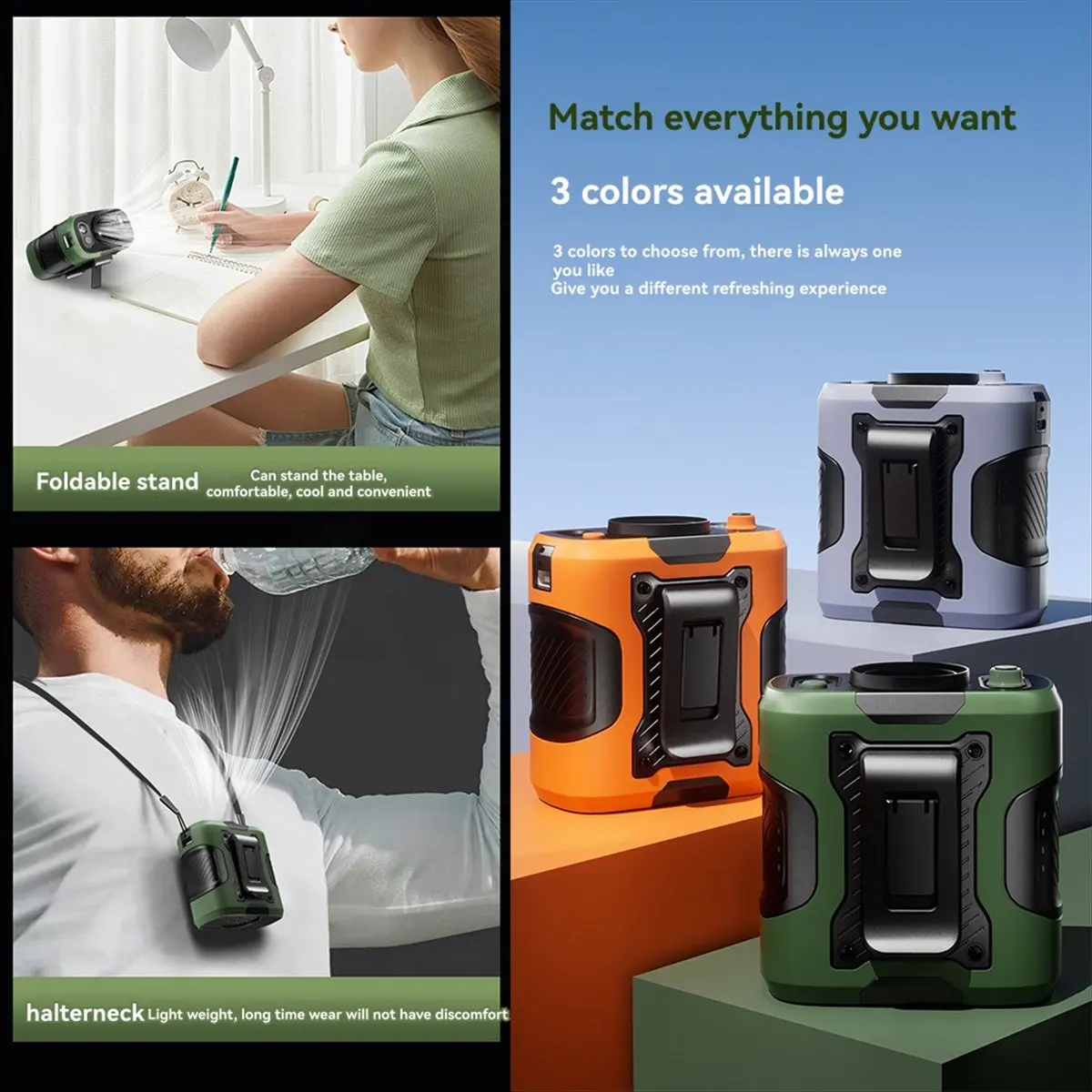 Super Sale Portable Waist Fan 6000mAh Rechargeable Outdoor Neck&Waist Clip Fan with Strong Wind Power Bank & Lighting for Campin