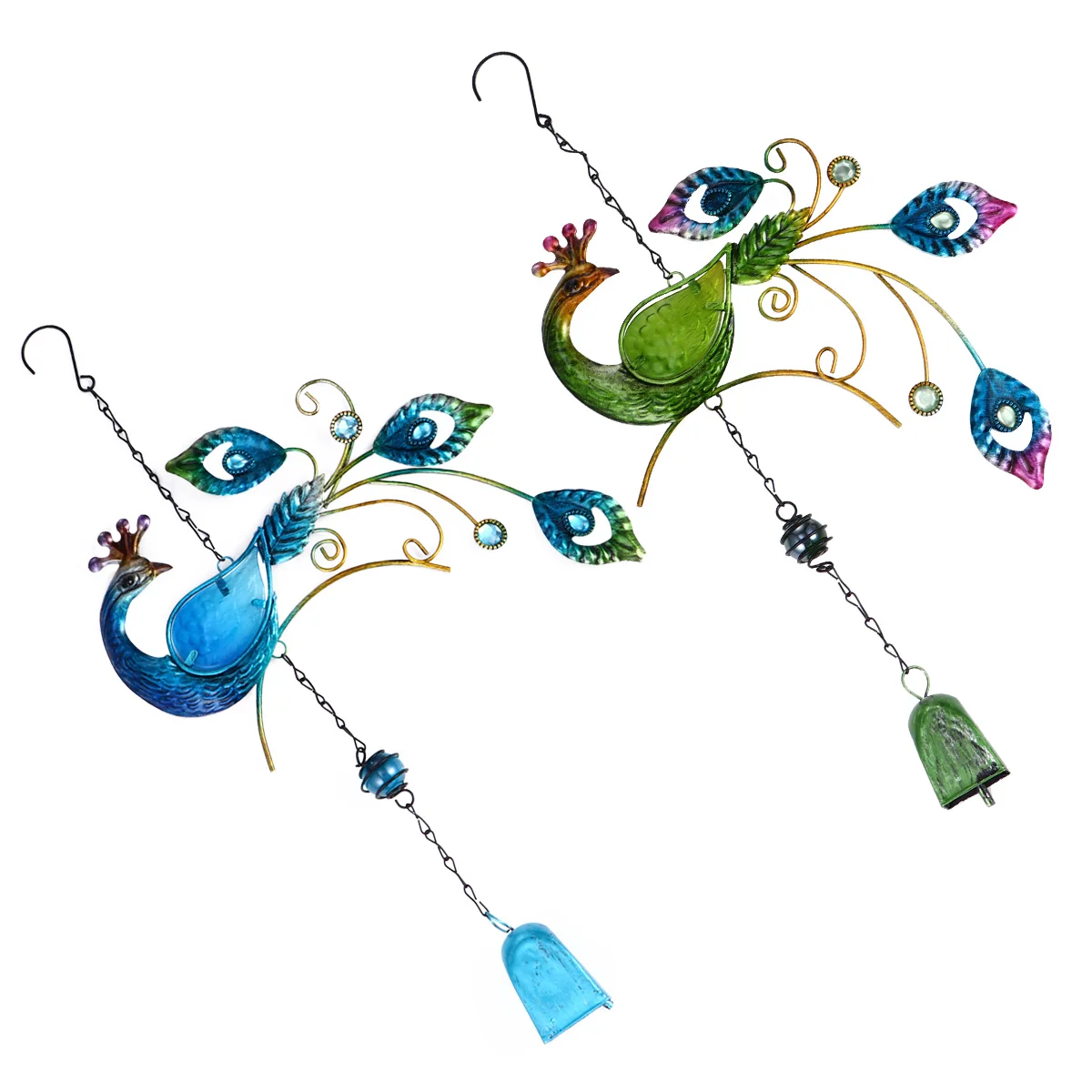 

2Pcs Creative Stained Glass Painted Wind Chimes Metal Decorative Garden Balcony Outdoor Ornaments Soothing Sound Wind Bells
