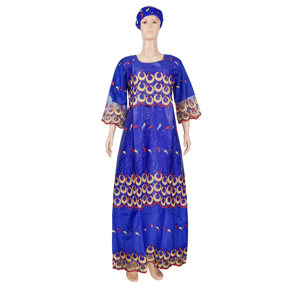 

H&D 2022 African Dresses for Women Rich Bazin Embroidery Clothing Abaya Party Blue african lace Dresses for Traditional Wedding