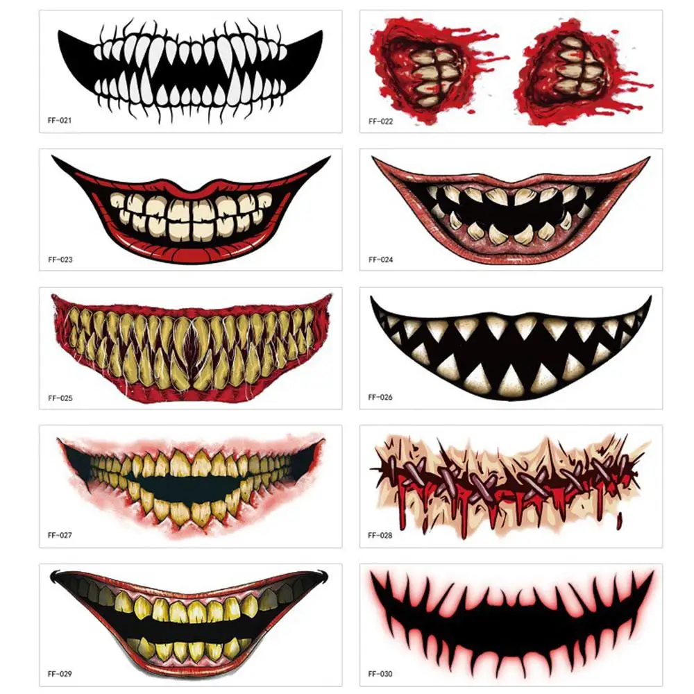 Halloween pvc tatuagem adesivos, 1 parte, horror, lábios, diy, boca grande, impermeável, engraçado, maquiagem, sorriso, lábio, ferramenta de beleza