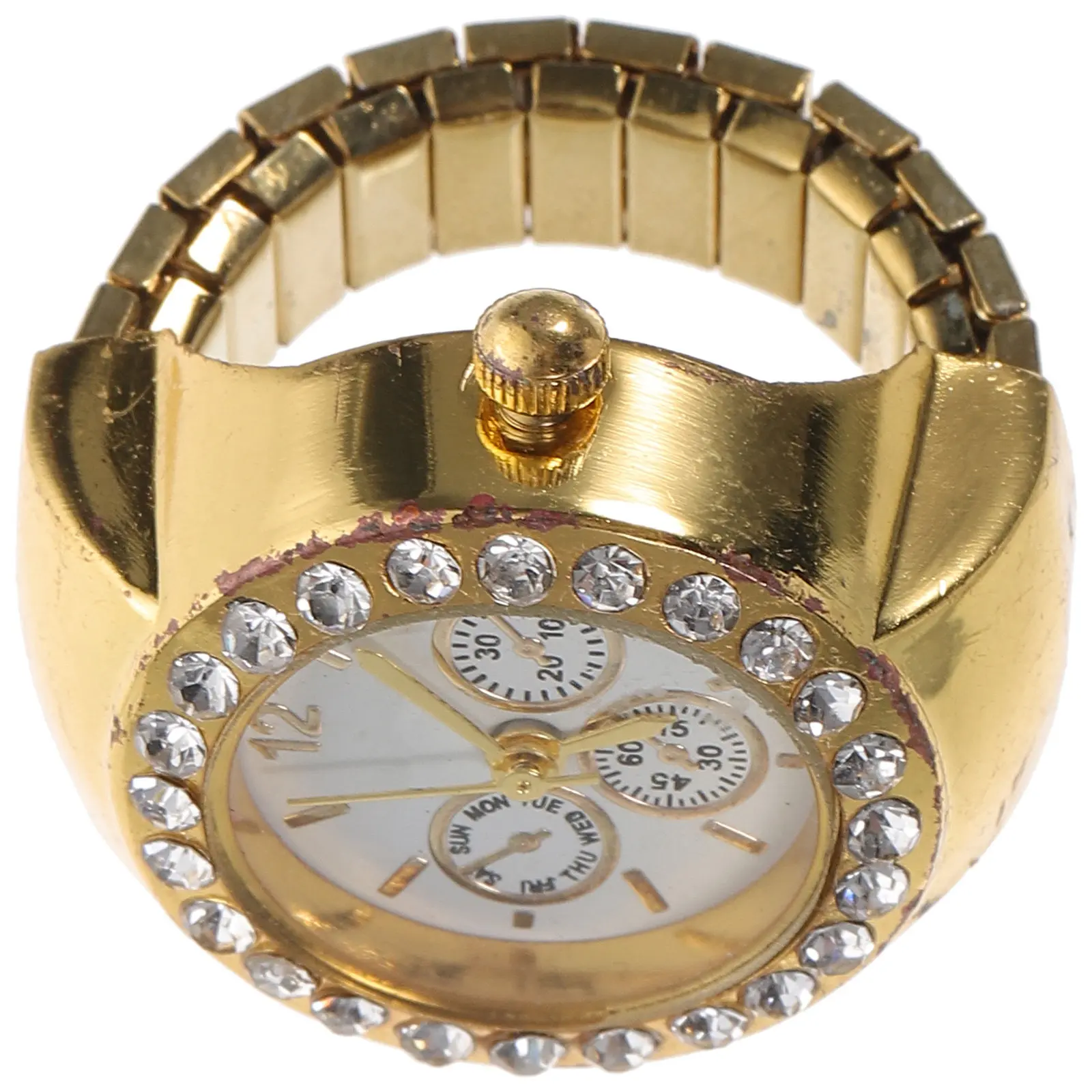 

Круглые часы-кольцо на палец с эластичным ремешком, кварцевый механизм, украшенные стразами, модные ювелирные изделия, подарок для женщин, для вечеринок и повседневной носки