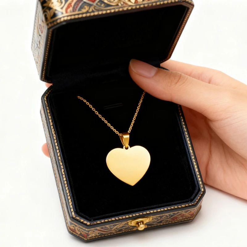 Auxauxme Engrave Photo Name Heart Pendant Necklace Custom Stainless Steel Laser Engraved Text Logol Choker Jewelry Gifts