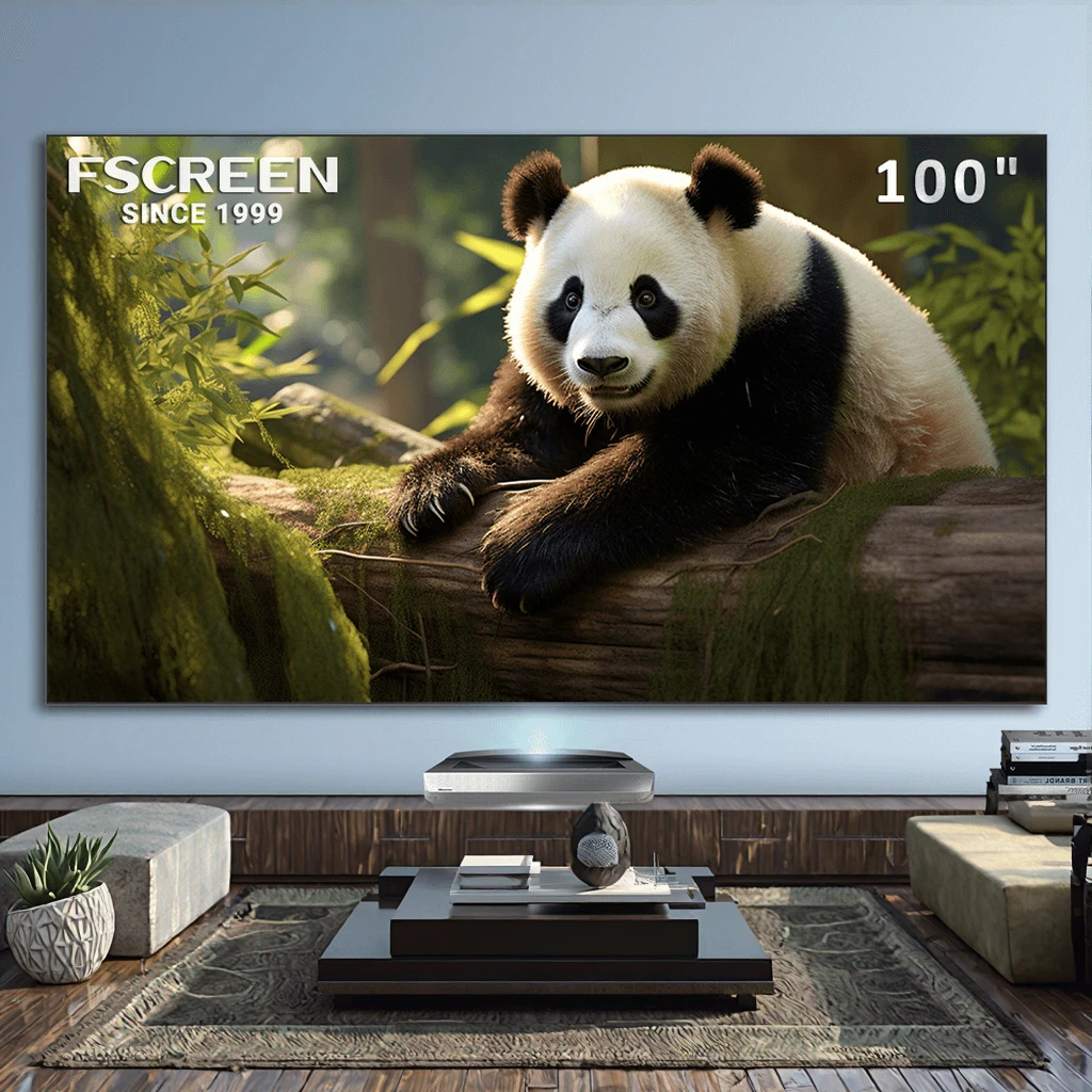 Fscreen 100-Inch Aura Series Fresnel UST ALR Fixed Frame Tri-Chroma Projection Screen For Home Theater 8K UHD 16:9 Laser TV