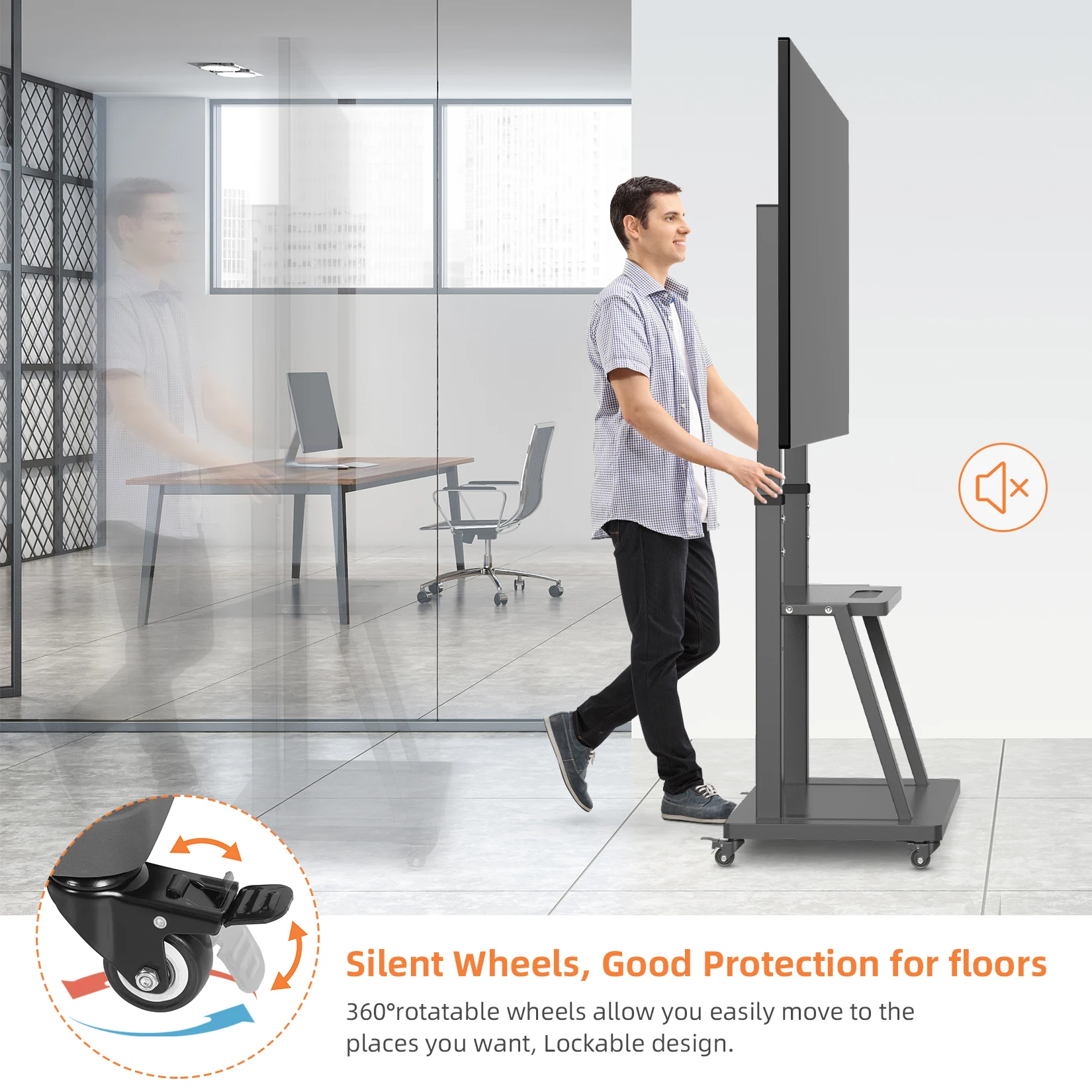 Soporte de TV móvil OEM U-990A, carrito de TV móvil para televisores de 32 a 100 pulgadas, soporte de TV de altura ajustable para uso en el hogar, sala de estar, dormitorio, oficina, hotel y sala de reuniones.