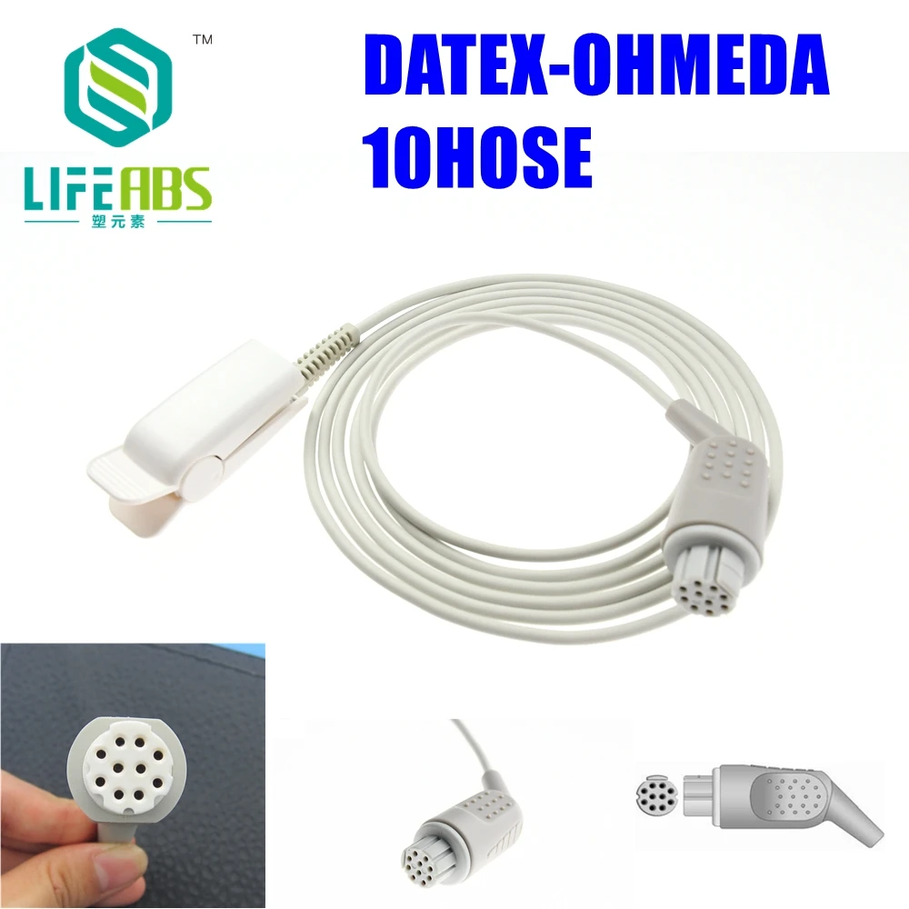 

Для Datex-Ohmeda, 10 шлангов монитора пациента зажим для пальцев для взрослых зажим для ушей силиконовый длинный кабель многоразовый датчик кислорода Spo2 датчик Spo2