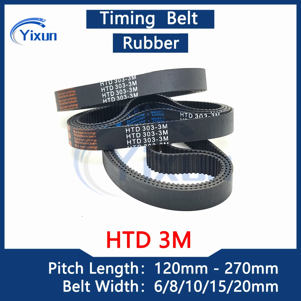 

HTD 3M Rubber Timing Belt Length 120 135 144 162 168 171 180 183 189 192 195 198 201 210 225 228 240 252 255 270mm Width 6-20mm