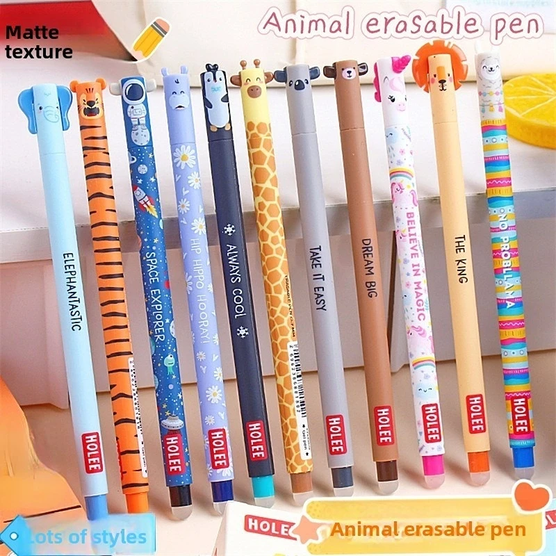 

10pcs animal erasable pen 0.7mm friction erasable neutral pen pullover pen stationery writing error drawing error erasable blue