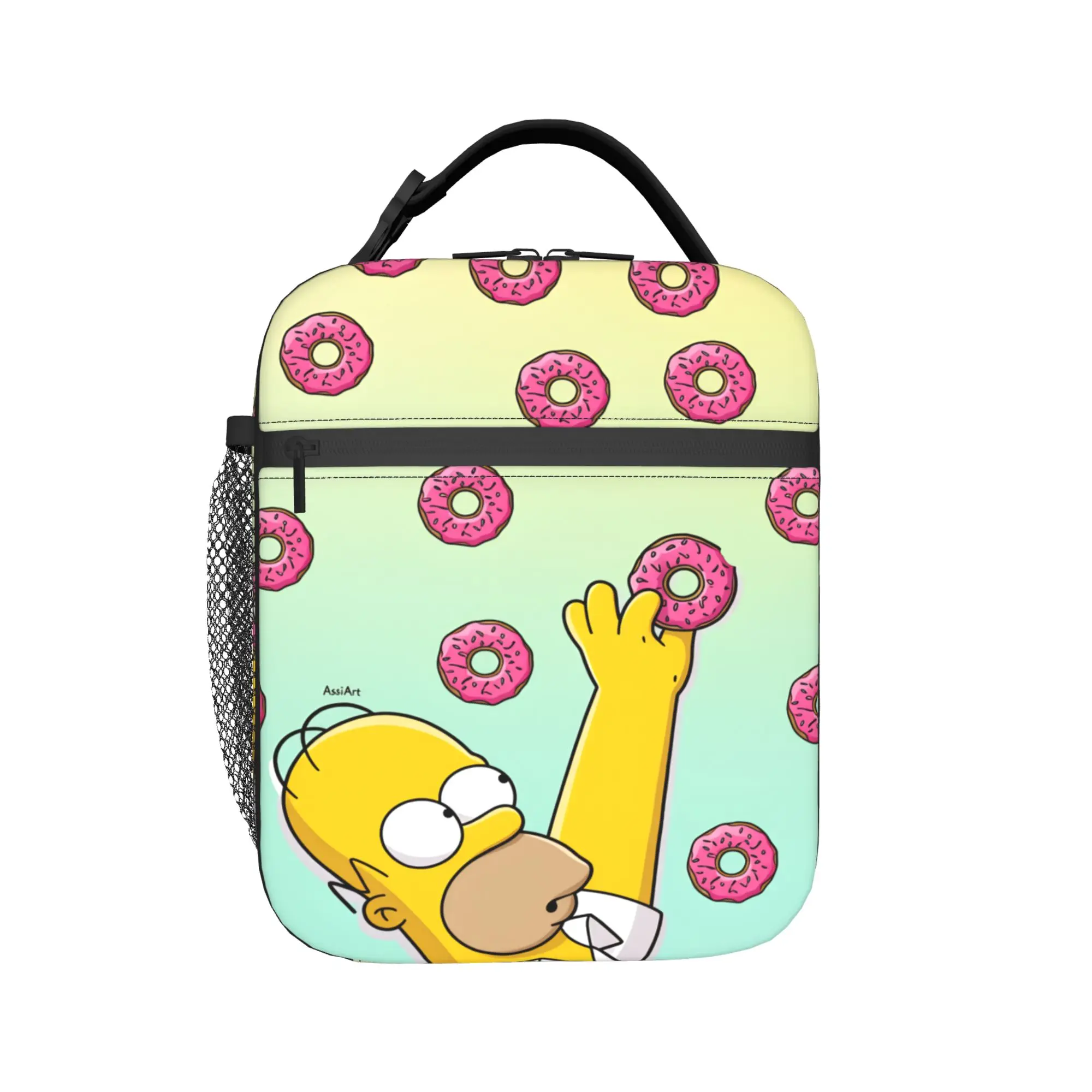 S-Simpsons Homer Donut Pattern Lunch Bag  Office Lunch Box For Child Retro Custom Thermal Lunch Bags Oxford Portable Cooler Bag