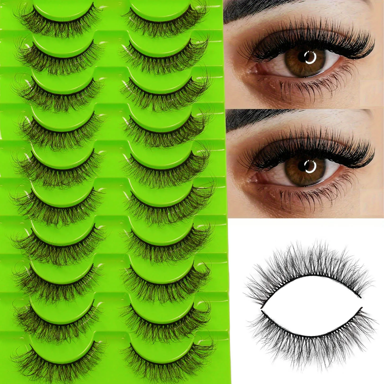 新しい 6D まつげメイクアップまつげ 10 組、柔らかくふわふわのまつげ、手動で再利用できるつけまつげ、ショート ナチュラ