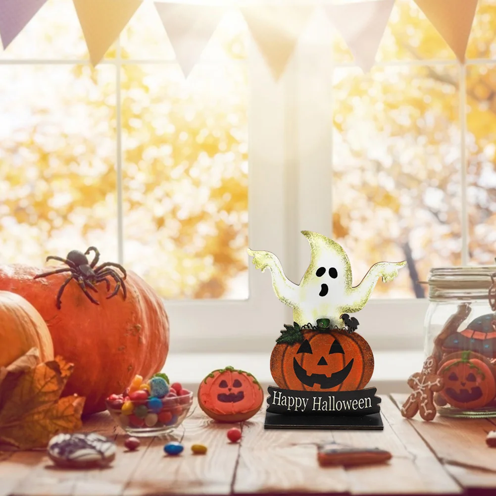 

1Pcs Pumpkin Ghost Halloween Decor Creative Wooden Craft Desktop Ornament Perfect Halloween Party Decorative Prop