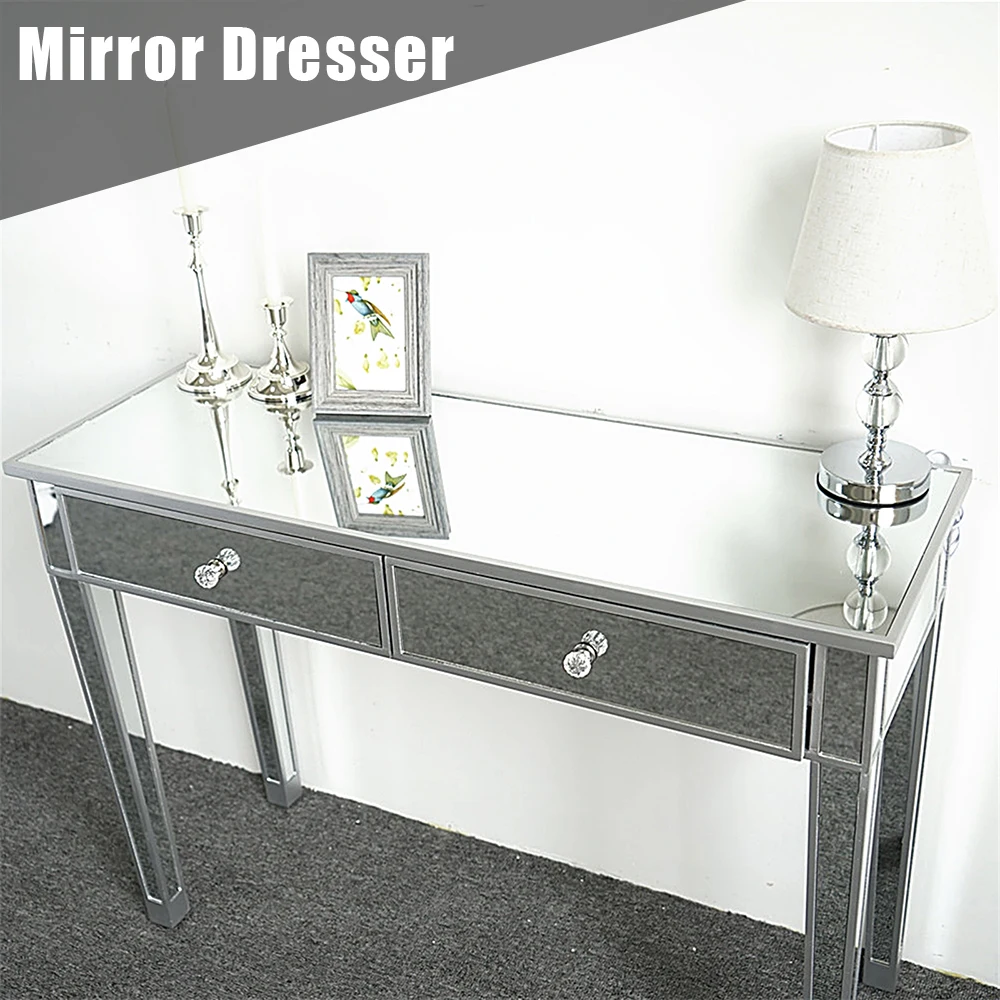 Mirrored Makeup Table Desk Vanity for Women with 2 Drawers