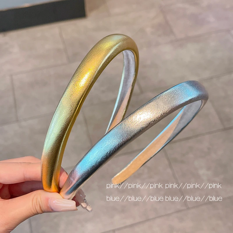 Neues modisches Haarband in Gold, Silber und Pink für Damen, Mädchen und Kinder 2026, aus PU-Leder, einfarbig, Haarreif, Haaraccessoires, Partykleidung – Detail 4