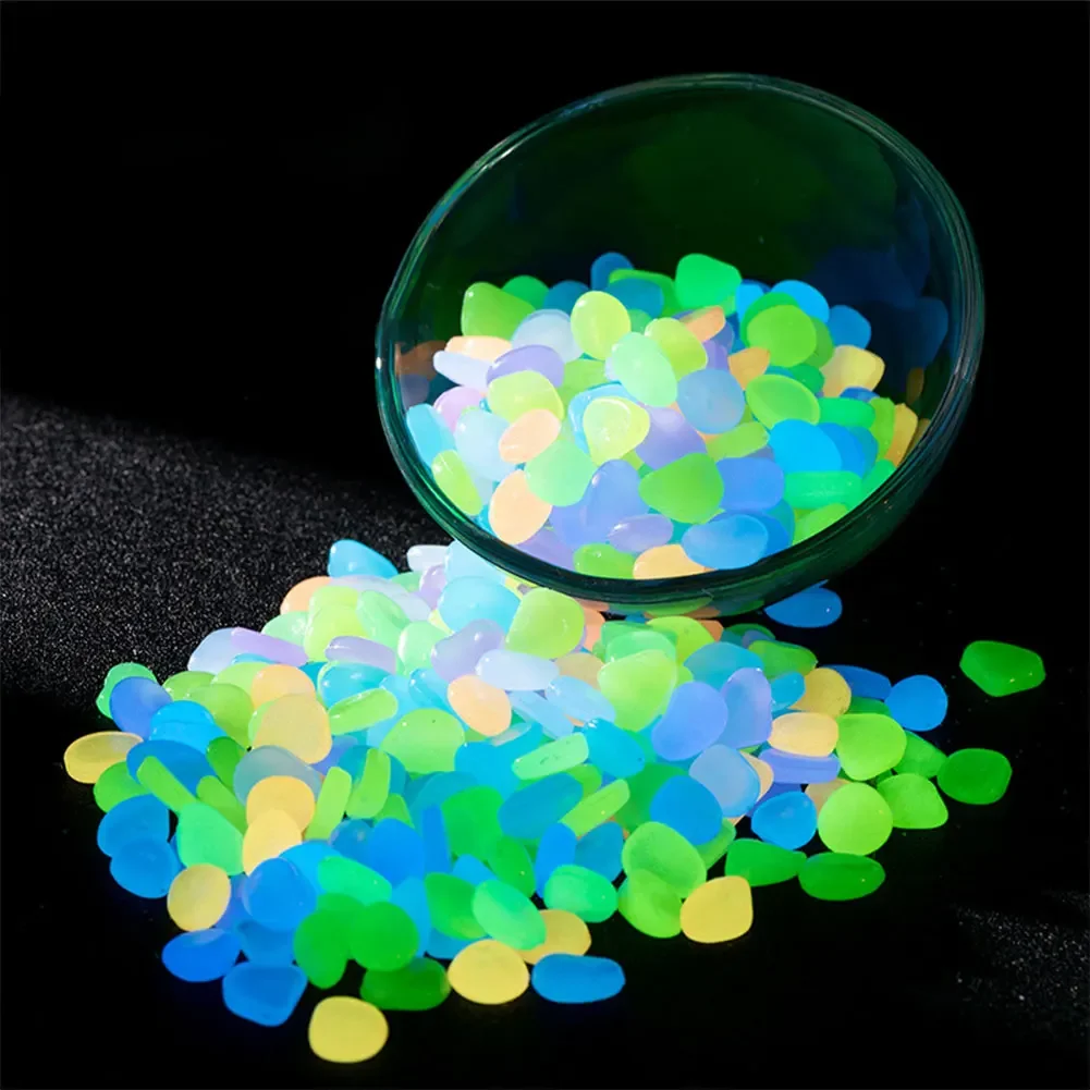 100Pcs Pebbles Glow In The Dark Pebbles Glowing Stones Fish Tank Aquarium Decor Rocks Pebbles for Garden Yard Patio DIY Stones