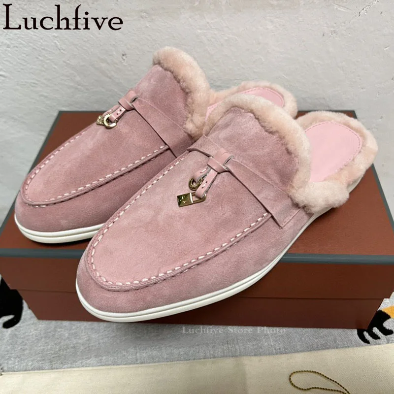 New Kid Suede Wool Flat Slippers Women Classic Quality Luxury Brand Mules Shoes female Winter Casual Warm Fur Slippers 2022