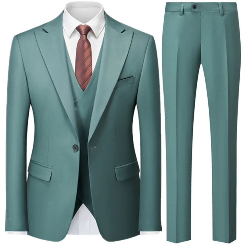 2023 Fashion New Male Casual Boutique Plaid Wool Suit Vest Trousers Coat / Men Slim Fit Business Dress Blazers Jacket 3 Pcs Set