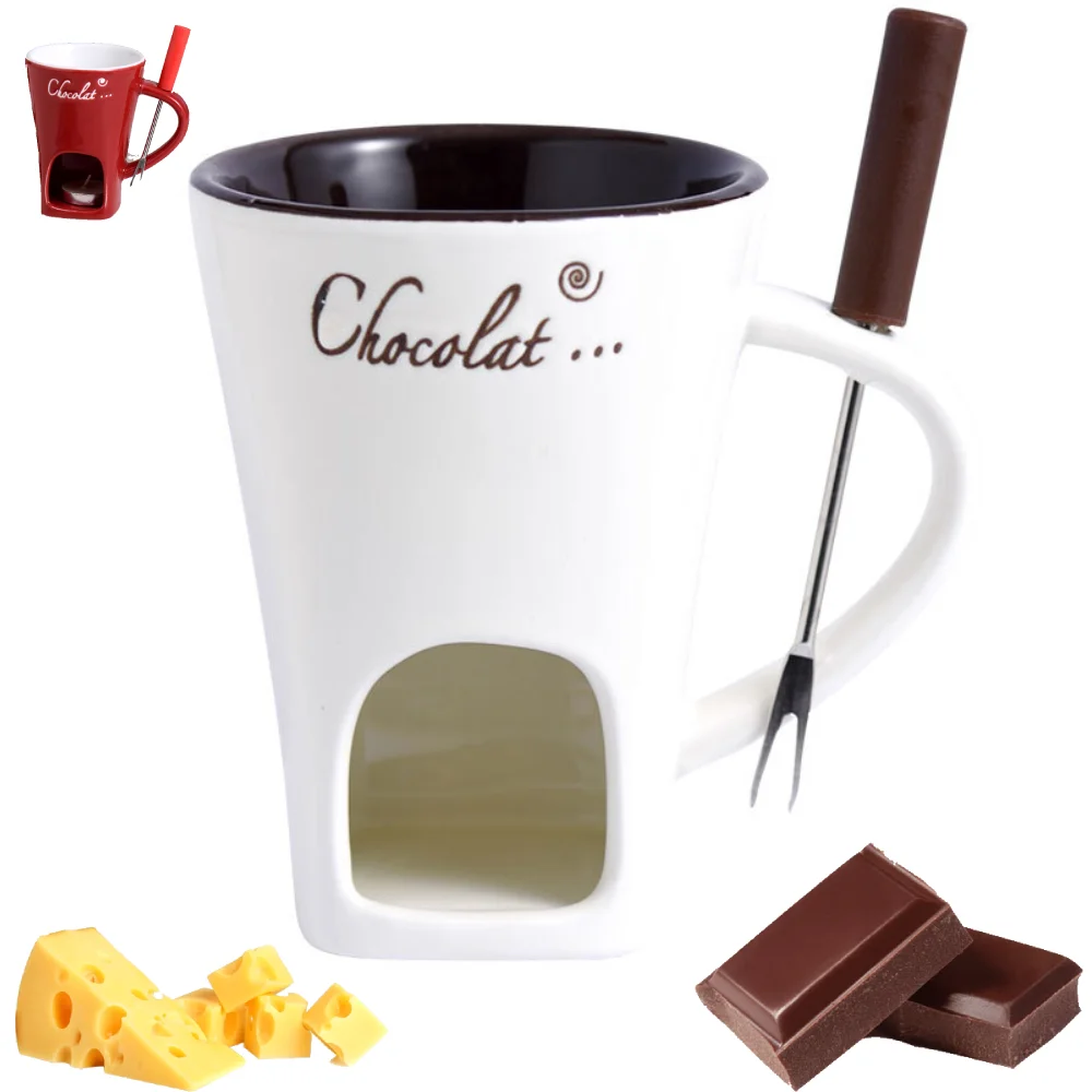 Tasse à chocolat en céramique avec fourchette, tasse à Fondue, tasse à bougie, tasse à café, Pot de fusion du beurre pour Dessert, cuisine à domicile
