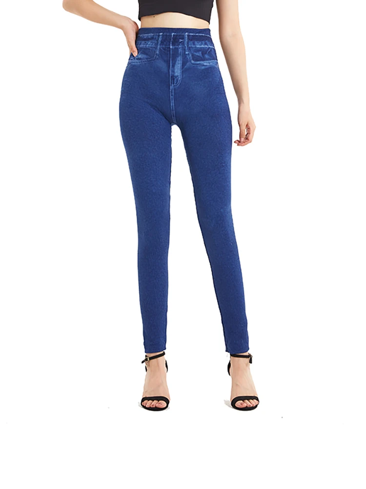 VISNXGI Blue Casual  False Jeans Women Plus Size Jeggings Soft Solid Color Sports Fitness Leggings Stretchy Spring Casual Pants