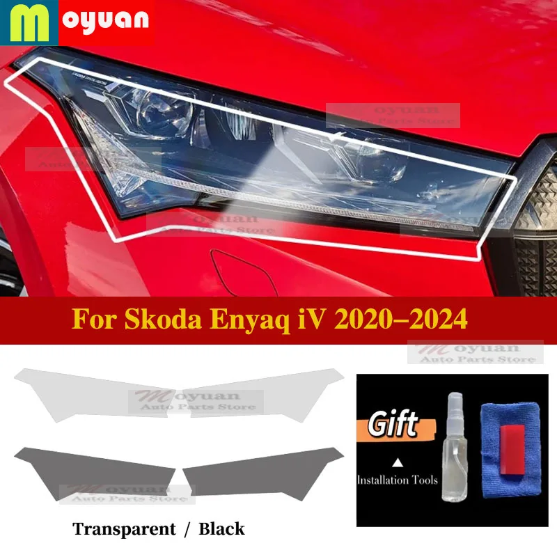 

For Skoda Enyaq iV 2020-2024 Car Headlight Protective Car Film Headlamp Transparent Black TPU Exterior Sticker Car Accessories